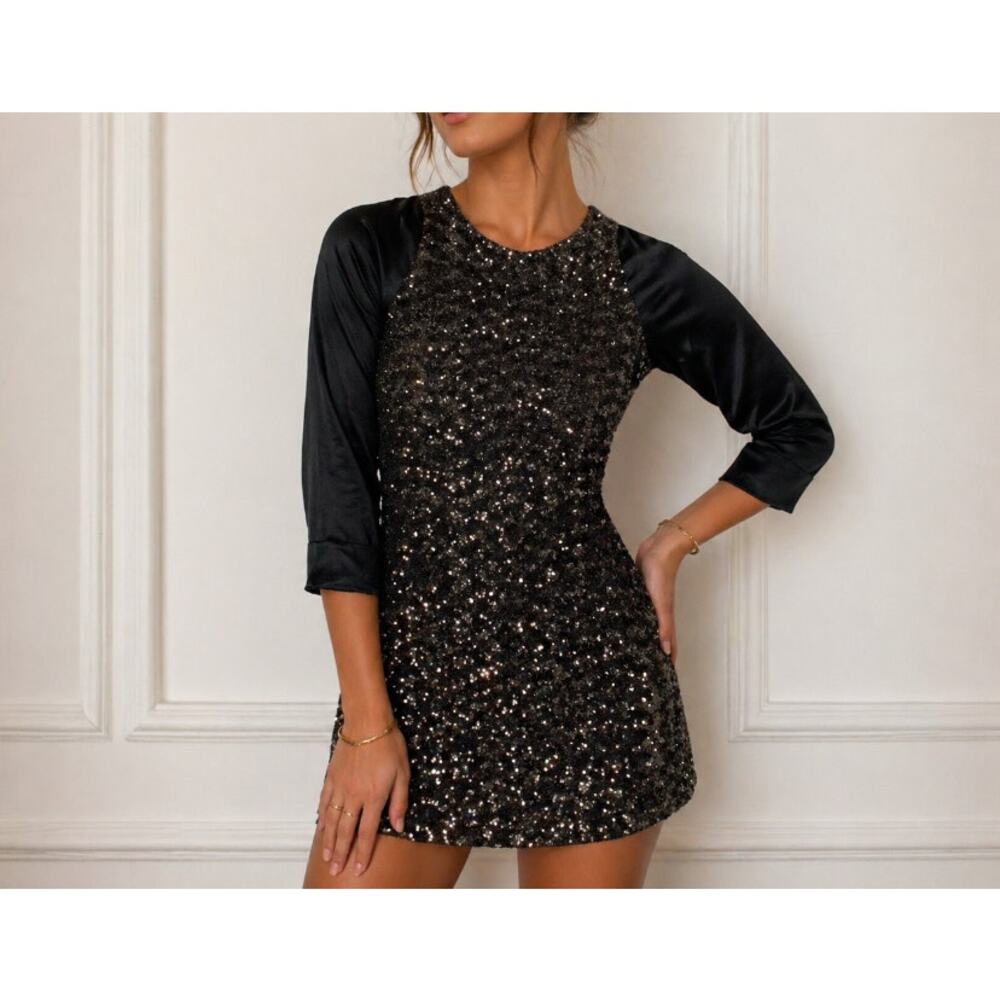 NWT!! Womens Sara Campbell Silk Sequin Mini Dress Black Size S